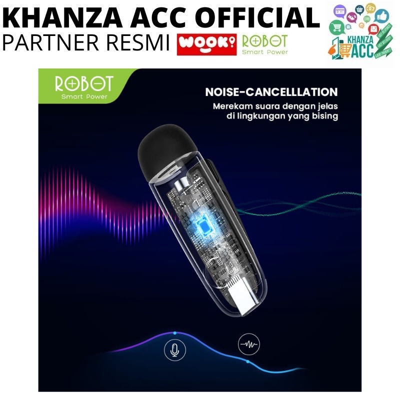 KHANZAACC ROBOT RS20 Wireless Connector Microphone Bluetooth 5.1 Clip On Type C