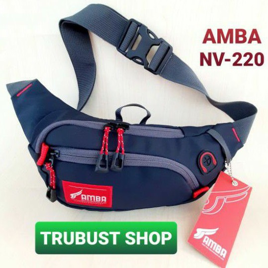 tas slendang selempang waist bag water proof biru navi AMBA NV-220