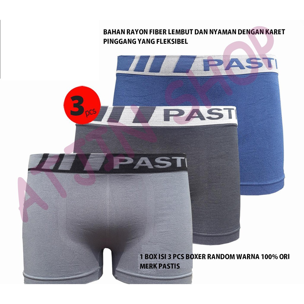 Boxer Pria Pastis Variasi Tanpa Jahitan Bahan Katun Kualitas Premium (1 Box Isi 3 Pcs)