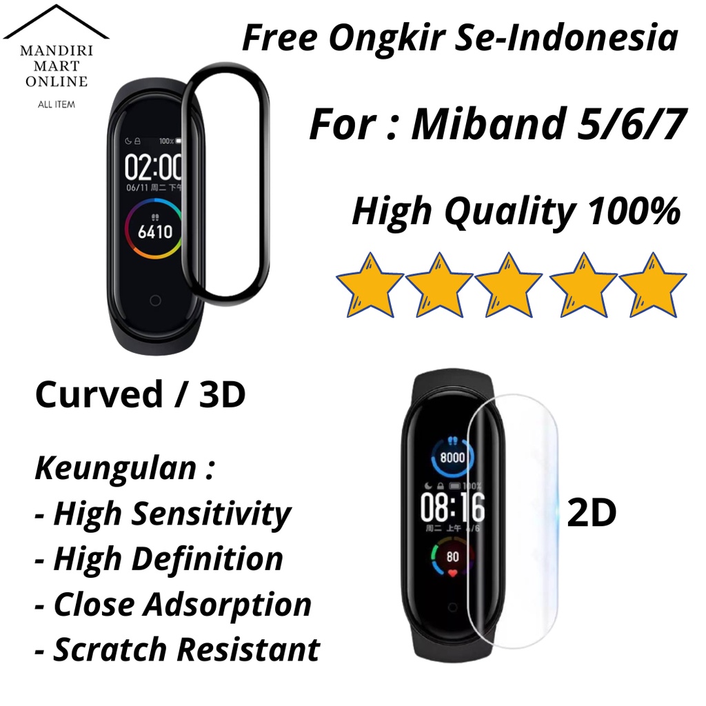 Anti Gores Xiaomi Mi Band 4/5/6 2D / 3D Screen Protector Mi Band 4/5/6 Smartband Screen Guard