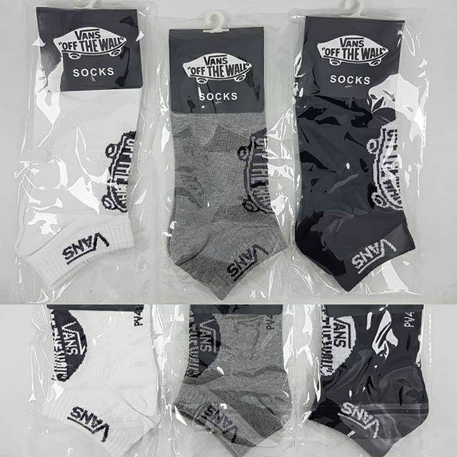 Kaos Kaki Vans Socks Low Pendek Logo Black Checkerboard Black Grey White Hitam Abu Putih