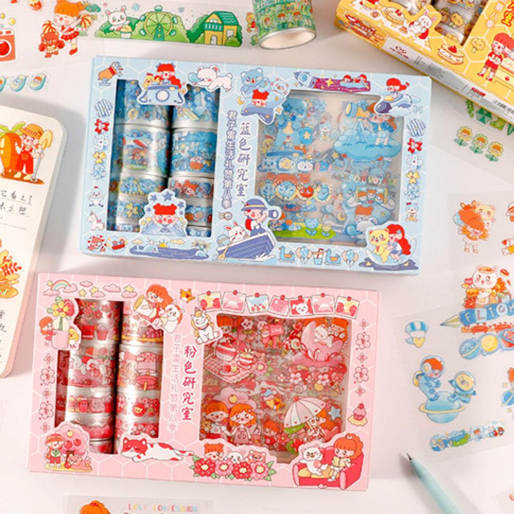 Agustin Set Stiker Scrapbooking Karakter Kartun Lucu Kawaii Bear Bunny Kelinci Kucing Hewan Peliharaan Anak Perempuan Pola DIY Diary Album Foto Makanan Penutup Pola Stiker Hias