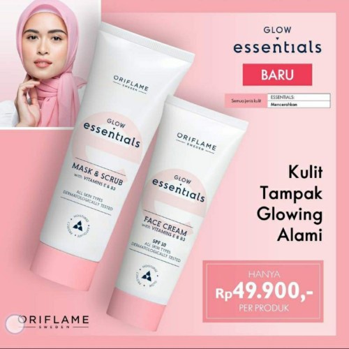 GLOW ESSENTIALS MASK & SCRUB WITH VITAMINS E & B3/ESSENTIALS GLOW/PERAWATAN WAJAH/FACE CREAM/CREAM B