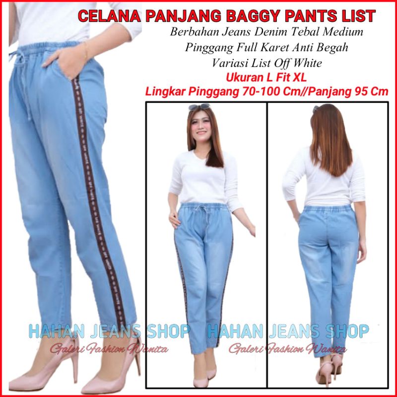 Celana Panjang Jeans Wanita Baggy Pinggang Karet Elastis Beggy Pants Jins Boyfriend Cewek Remaja dan