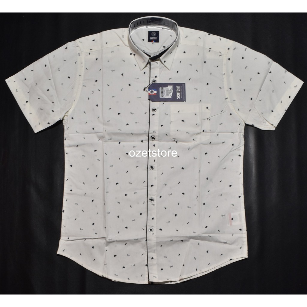SCOTCH & CO Kemeja Pria Casual Lengan Pendek Putih Motif Modern Fit BZ34 ORIGINAL