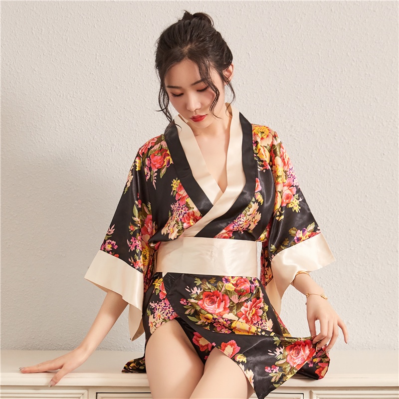 Erotis lingerie wanita ukuran plus cetak kimono Jepang renda-up piyama seksi saueration rayuan hot passion suit seragam