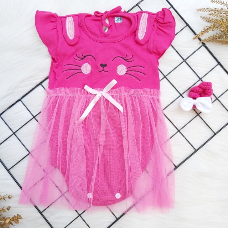 Baju Setelan Meow dress lucu topi sepatu fashion baju baby 3-12 bulan cewek Pergi jalan jalan bahan katun lembut bagus