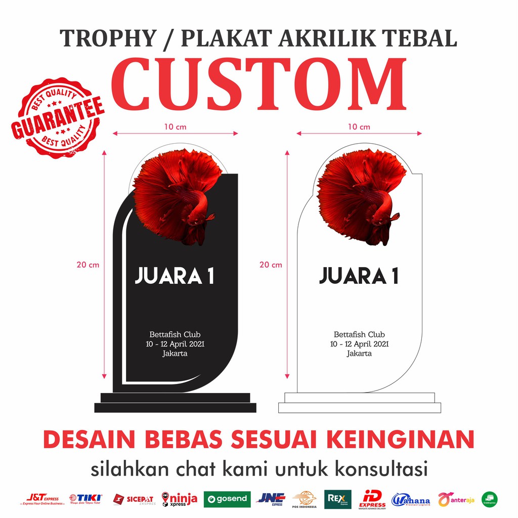 PLAKAT TROPHY LOMBA IKAN HIAS CUPANG GUPPY CUSTOM AKRILIK TEBAL PREMIUM GARANSI