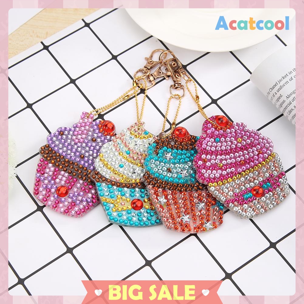 4pcs DIY Cupcake Full Drill Special Shaped Diamond Painting Keychains Gifts