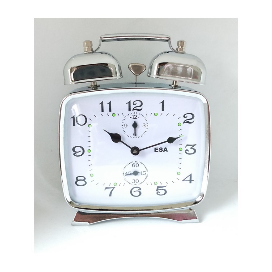 Jam Meja Weker Alarm Clock Retro Klasik Warna Silver Bunyi Kring