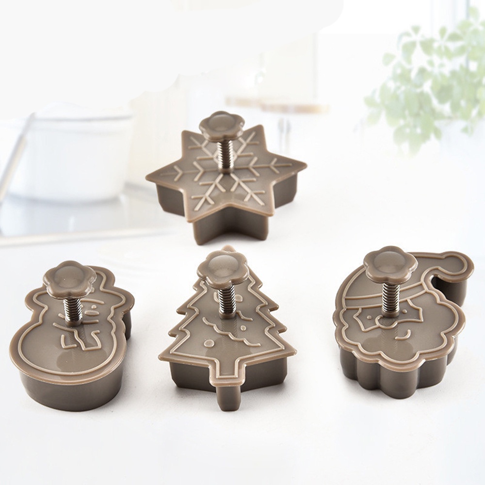 4pcs / Set Cetakan Kue / Biskuit / Cookies Motif Natal 3d Untuk Perlengkapan Dapur Owt