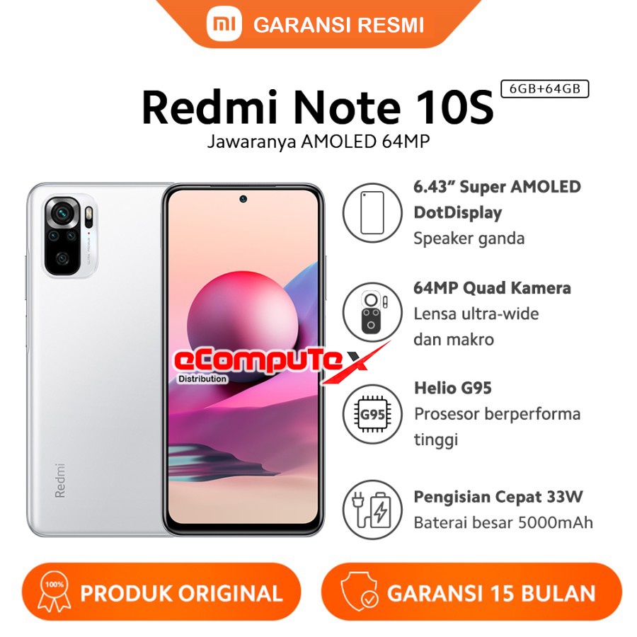 XIAOMI REDMI NOTE 10S NFC RAM 6/64GB XIAOMI REDMI NOTE 10 S 6/64 GB ORIGINAL GARANSI RESMI