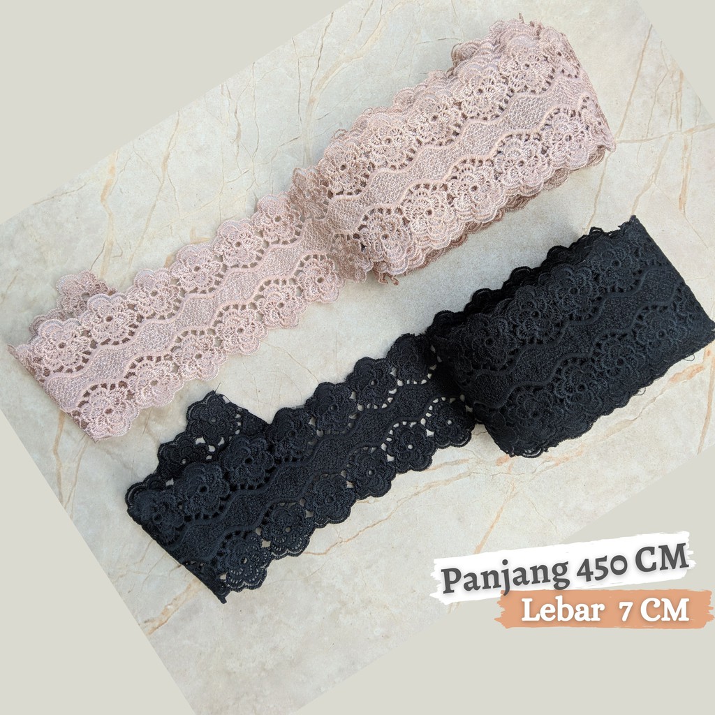 Renda Bordir Tempel Jahit Bunga 4,5 Meteran