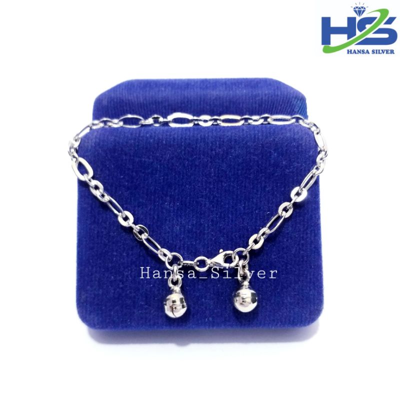 Gelang Tangan Perak Asli Silver  925 Lapis Emas Putih Model Rantai Fancy - Perhiasan Perak Wanita