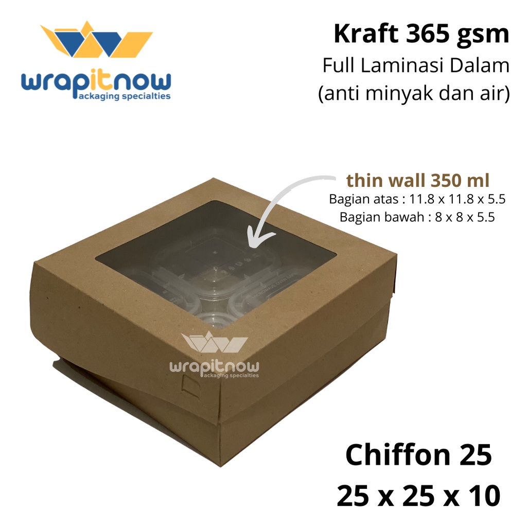 Dus Kraft 25x25x10 Laminasi// dessert box/ dus pudding/ dus pie/ dus tart/ dus chiffon/ dus toples/ dus natal/ dus lebaran/ pabrik dus-1
