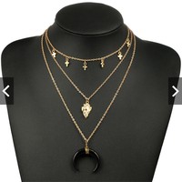 TBI Kalung Choker Necklace Import Chain Layer Rantai Susun Liontin Black