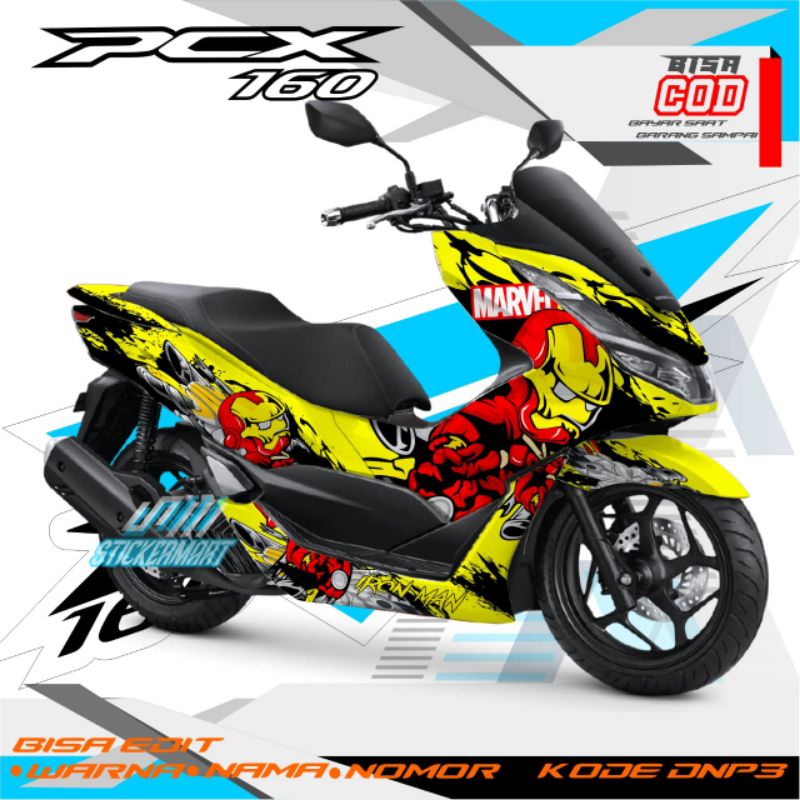 sticker decal pcx 160 motif ironman kuning