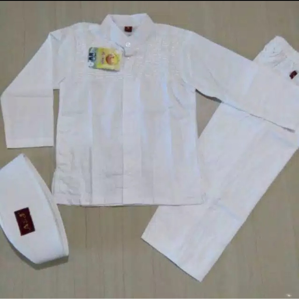 SETELAN BAJU KOKO PUTIH ALJAMI A&J/ KOKO ANAK 1-13thn / koko seragam putih-putih Anak 1-13 th