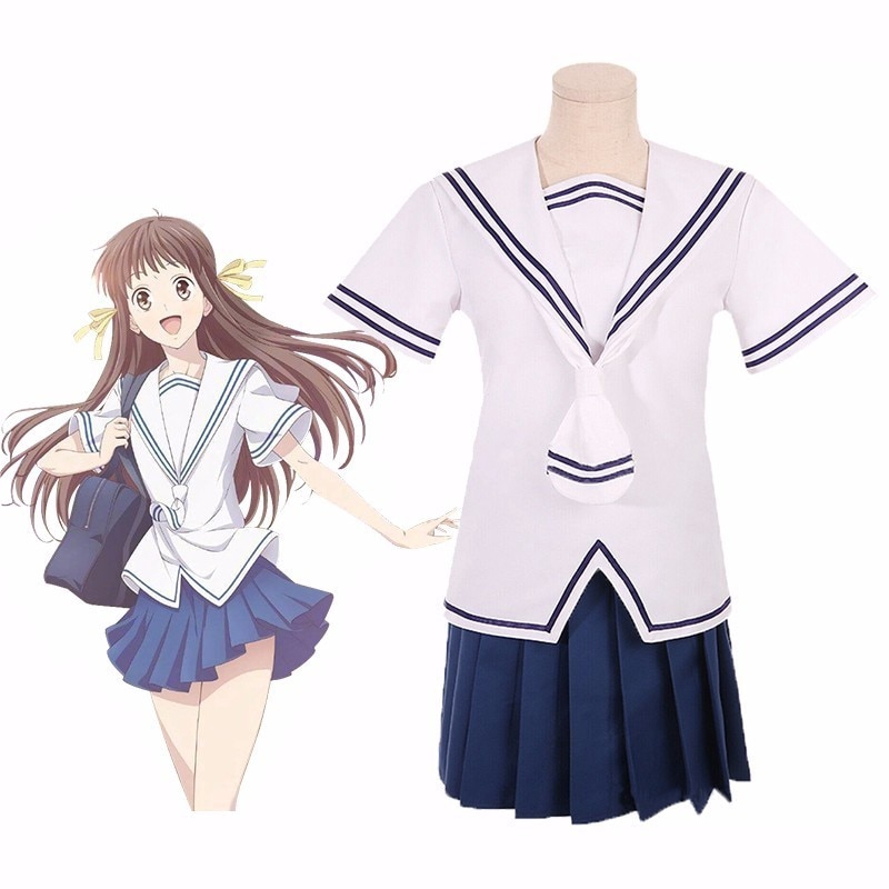 FRUITS BASKET Honda Tooru Cosplay Costumes Blue Uniform Dress Sailor Skirt Bow