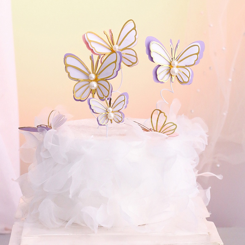 Cake Topper isi 3 / Hiasan Kue / Cake Topper Kupu-kupu / Hiasan Butterfly / Dekorasi Kue Kupu-kupu