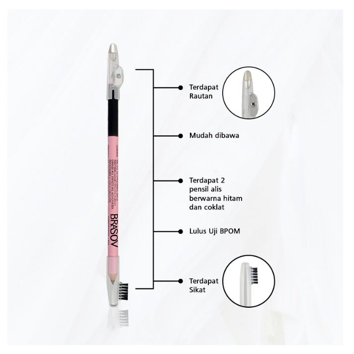 BRASOV Eyebrow Pensil Alis Duo 2.9 GR Dengan Sikat dan Peraut Eyebrow Pencil Black &amp; Brown