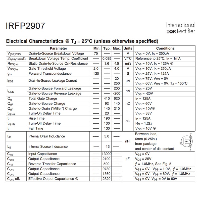 TRANSISTOR IRFP2907 75V 209A TR IRF2907 TR IRFP2907 IRF 2907