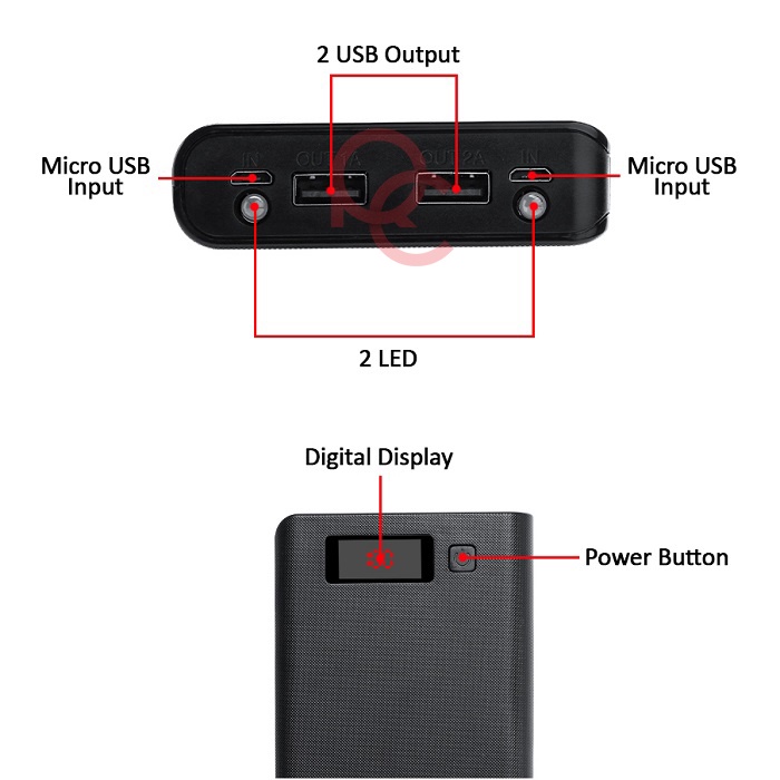 DIY Power Bank Case 8x18650 2 Port + Display - A8 / Casing PowerBank DIY Dual USB Port Fast Charging [TIDAK TERMASUK BATERAI] - Black