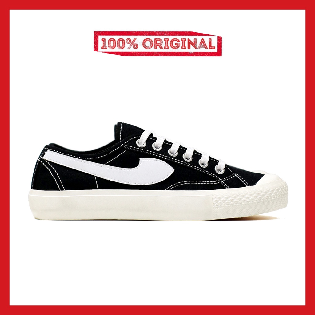 ORIGINAL - Sepatu Brand Lokal Kasual Pria Wanita No Brand Black White Low Not Sneakers Compass Gazelle Hitam Putih