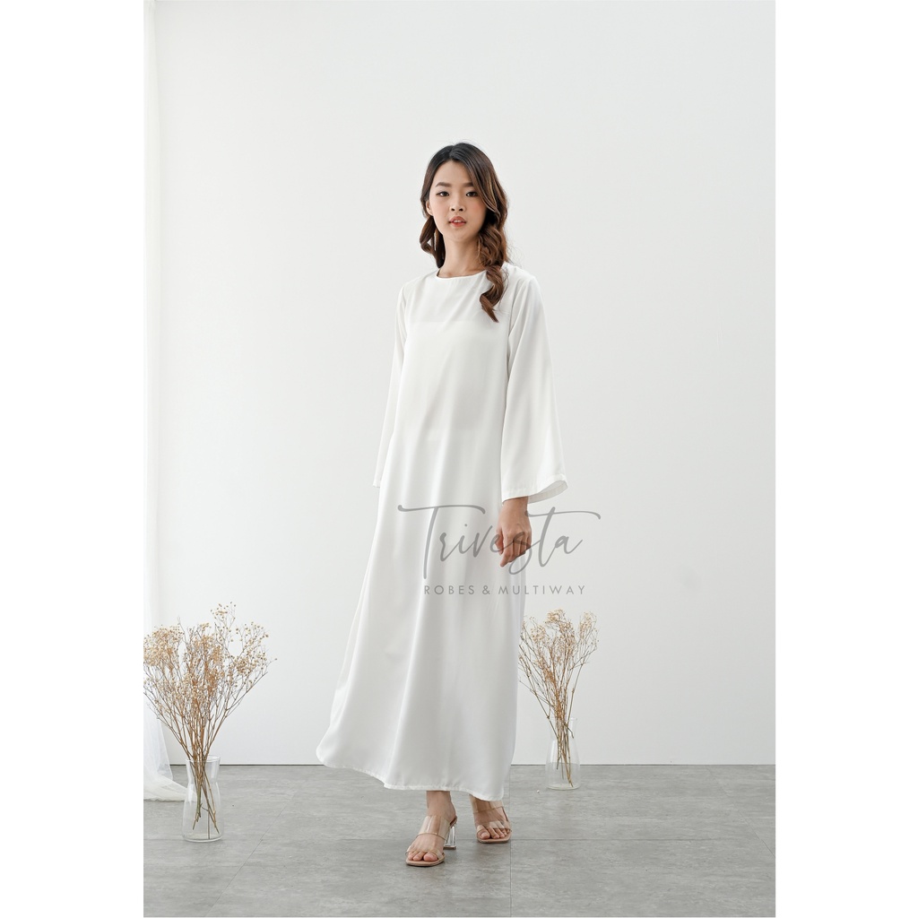 Dress Inner Krah Bulat Satin- WHITE-Bisa untuk Dalaman Hijab Manset Gamis Satin