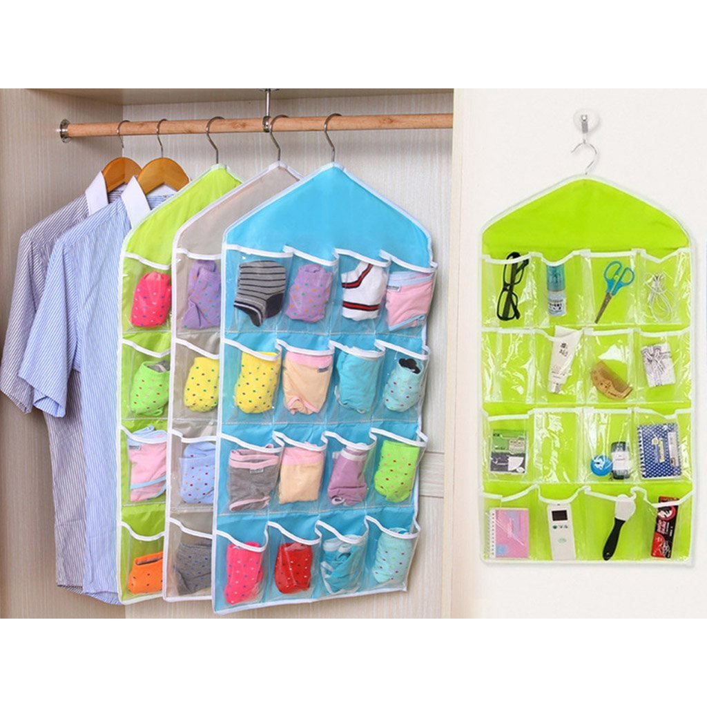 Tas Kantong Organizer Perapih Dalaman Hijab Pakaian Kaos kaki Gantung Hanging Bag Lemari Tas Sepatu Acc Storage 16 hanger pouch Lemari DInding Pintu bag kantung