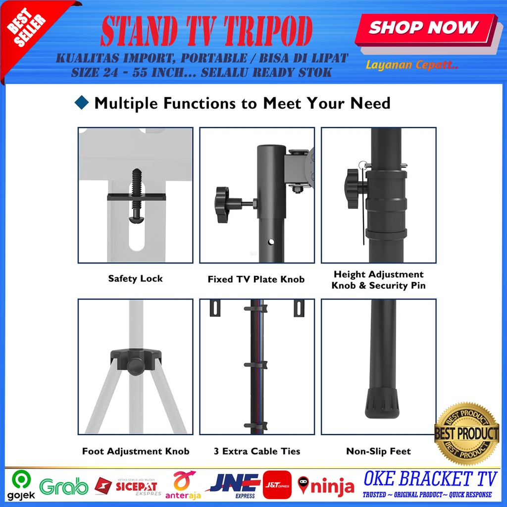 BRACKET TV STANDING TRIPOD 24 - 55 INCI