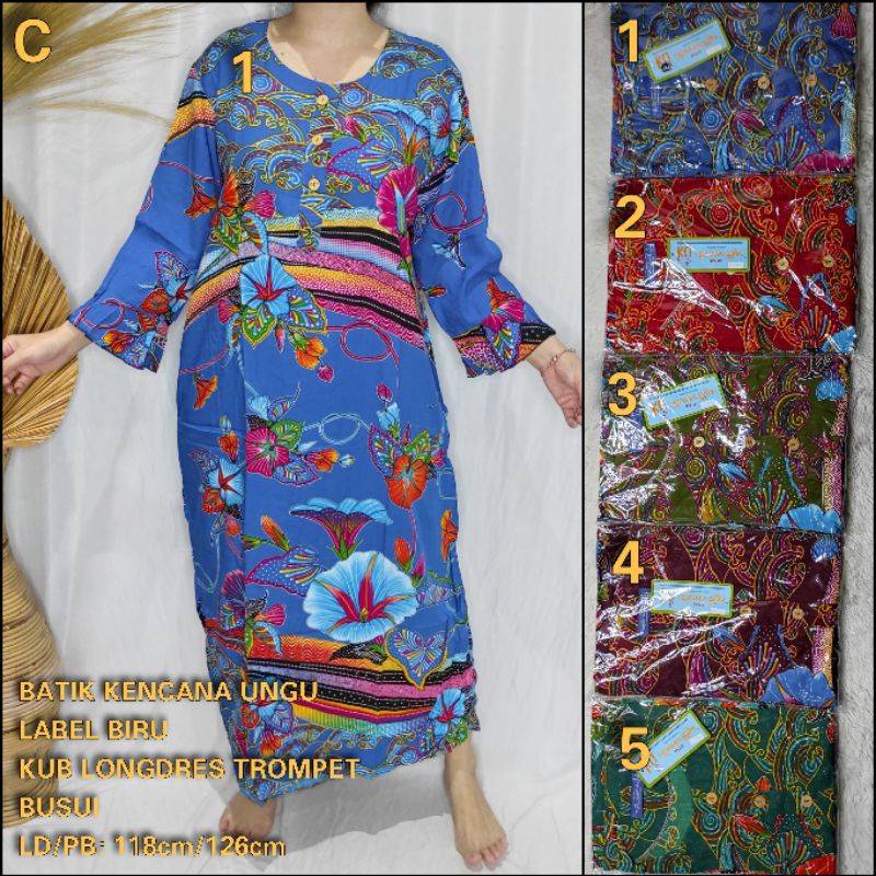 LONGDRESS TROMPET KENCANA UNGU LEBEL BIRU KANCING BUNSUI DASTER LD TROMPET ORGINAL BATIKU