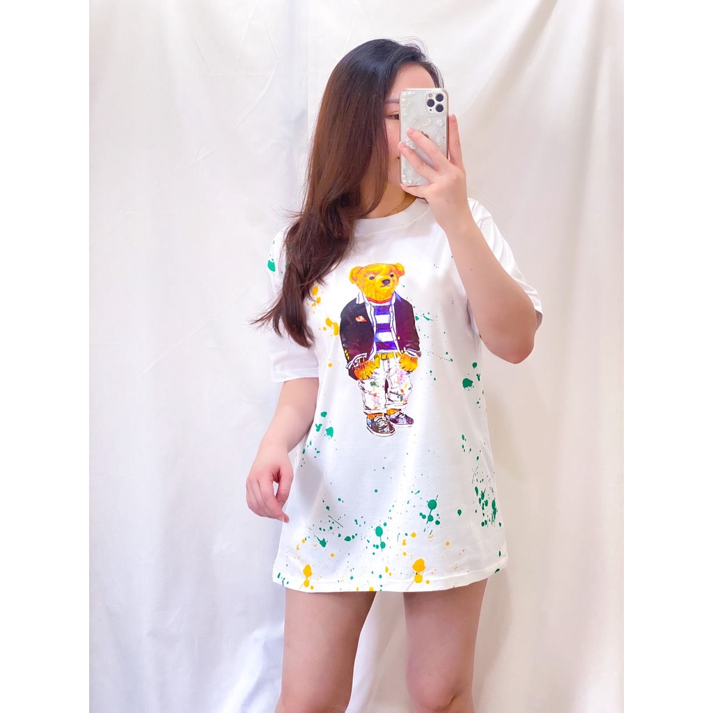 Kaos Oversized Wanita Lengan Pendek Atasan Wanita Motif Beruang