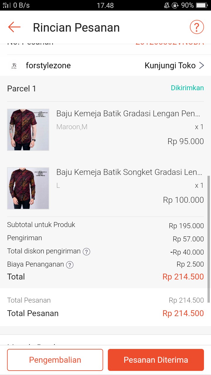 Baju Kemeja Batik Gradasi Lengan Pendek Pria Kantor Casual Slimfit Maroon Motif