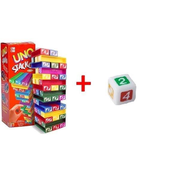 Ready stock Haza | Paket Uno Stacko + Dadu Mainan Balok Susun Tower Stacko Board Promo