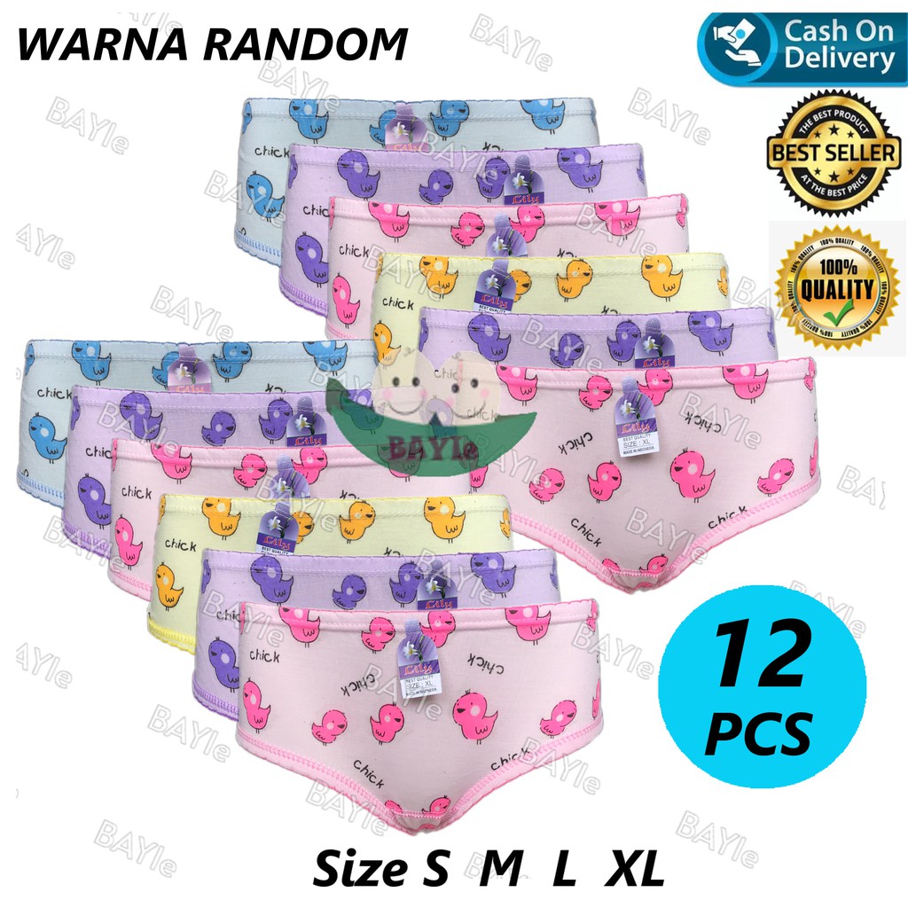 BAYIe - 12 PCS Celana Dalam / CD Anak Perempuan  Motif CHICK LILY Size S, M, L, XL / CD anak cewek