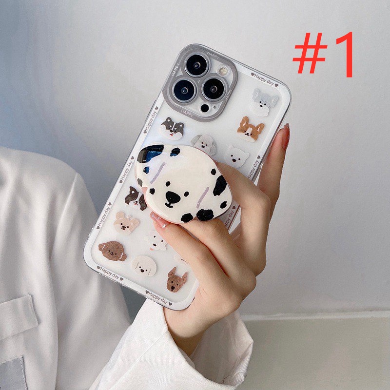 Full Little Dog Popsocket Soft Case iP iPhone 11 12 13 14 Pro Max 6 6S 7 8 + Plus X XR SE 2020 XS Max Casing