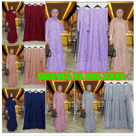 BAJU PESTA KONDANGAN SERAGAM PERNIKAHAN DRESS GAMIS BROKAT MAXY HUMAIRA JUMBO UKURAN M L XL XXL - BA
