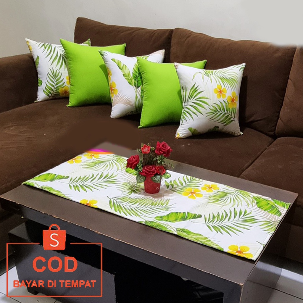 ✅COD Sarung Bantal Kursi Sofa Bed 40x40 (5 Pcs) &amp; Taplak Meja Tamu Minimalis Modern Aneka Motif