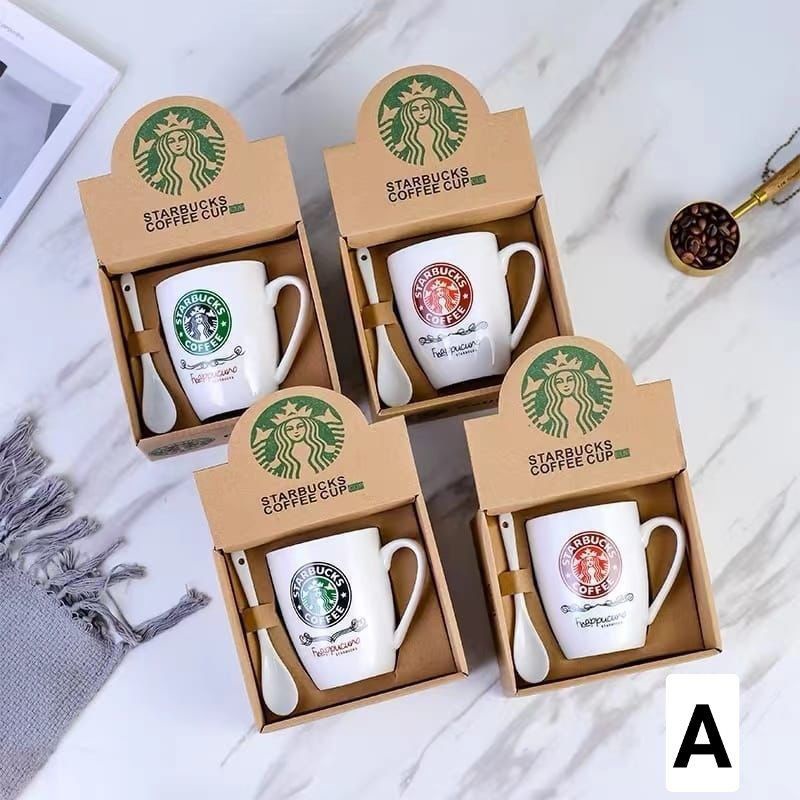 Mug Starbucks / Mug keramik / Mug set sendok / Gelas Starbucks