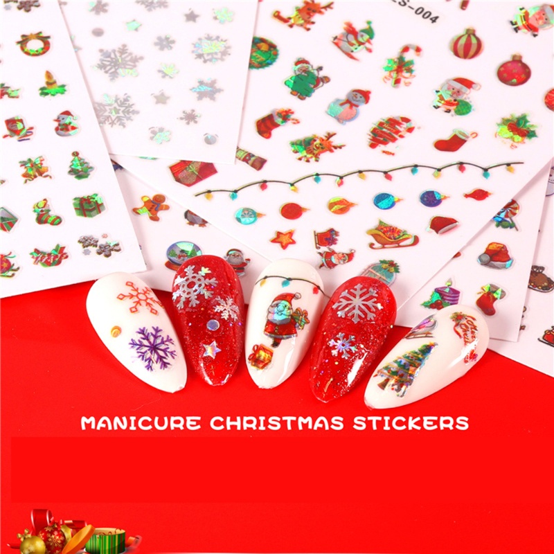 Siy Stiker Kuku Motif Natal Warna-Warni Untuk Dekorasi Nail Art Diy