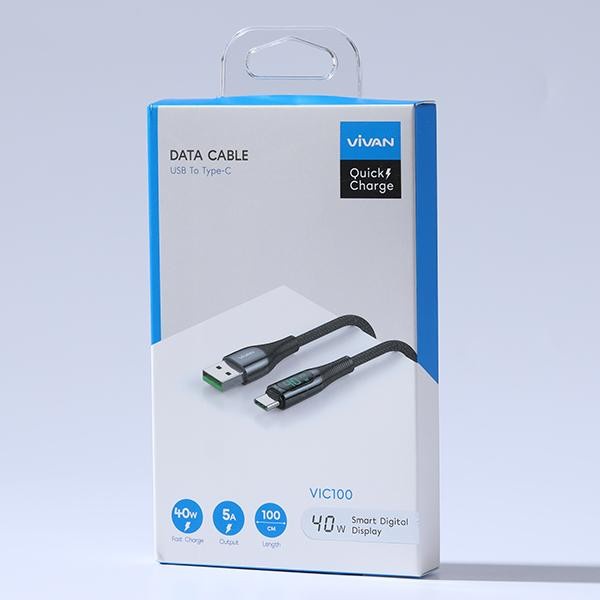 Vivan VIC100 USB-C Quick Charge Cable Smart Digital Display Type-C / Kabel Data Fast Charging Android