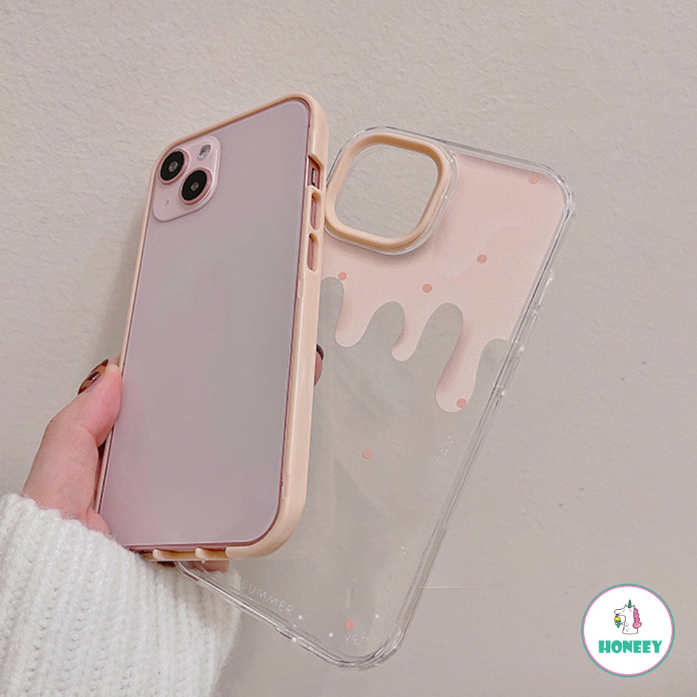 Soft Case TPU Transparan Bumper Karet Anti Slip Motif Es Krim Pink Meleleh Untuk Iphone Xr 7Plus 8Plus X XS 14 13 12 11 Pro Max