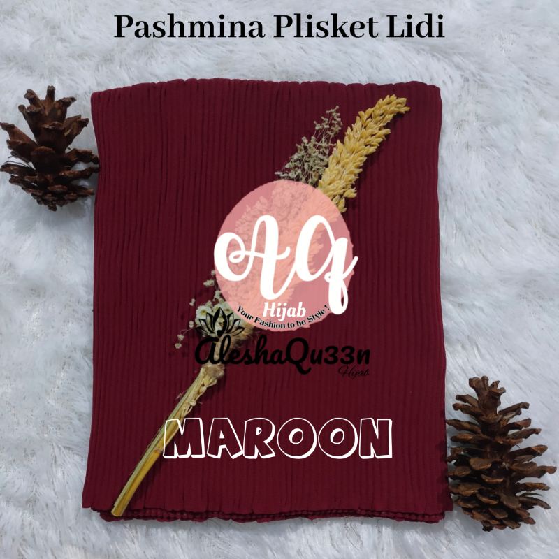 Pashmina Plisket Lidi Full Ceruti Maroon, Hitam & BW
