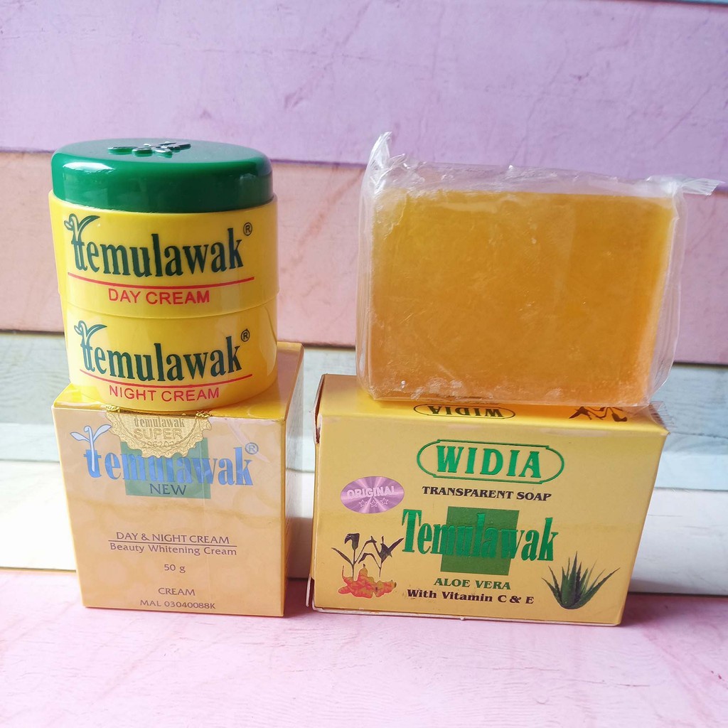 Paket 4in1n Cream Temulawak Siang - Malam // Sabun Temulawak BPOM Plus Bedak Temulawak Whitening Two Way Cake