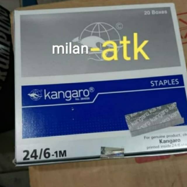 

Staples kangaro size 24/6-1M isi 20 kotak kecil.
