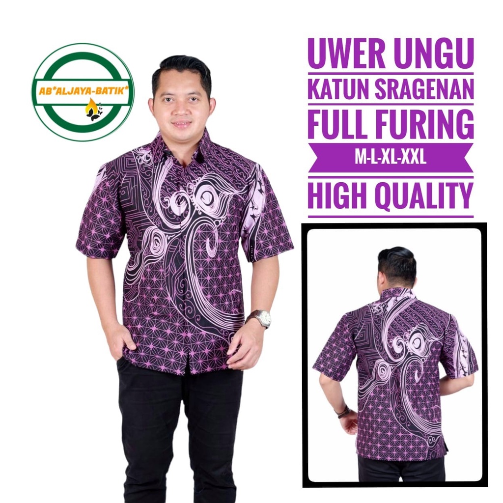 UWER UNGU ALJAYA KEMEJA BATIK PRIA SOLO LENGAN PENDEK LAPIS FURING PREMIUM BAUREKSO NAVY PARIKESIT MAROON SUNGUT PUTIH SISIK SOGAN OPO UNGU SUNGUT MERAH PARANG SINAR LAKESWARA AJI MERAH ANGSA KEMBAR  BABON ANGREM BANYU PINK BAUREKSA BINTANG DELING BISAMA