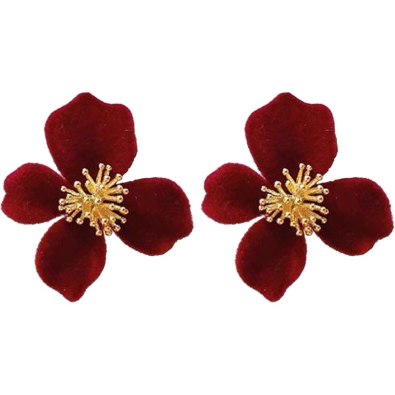 Anting Tusuk Gantung Temperament Bahan Velvet Desain Bunga Gaya Retromusim Gugurdingineleganunik Untuk Wanita