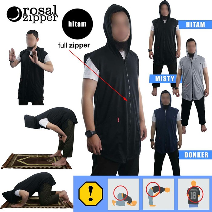 Rosal Zipper Rompi Shalat HOODIE Gamis Pria Gamis Laki Laki Fashion Muslim Pria