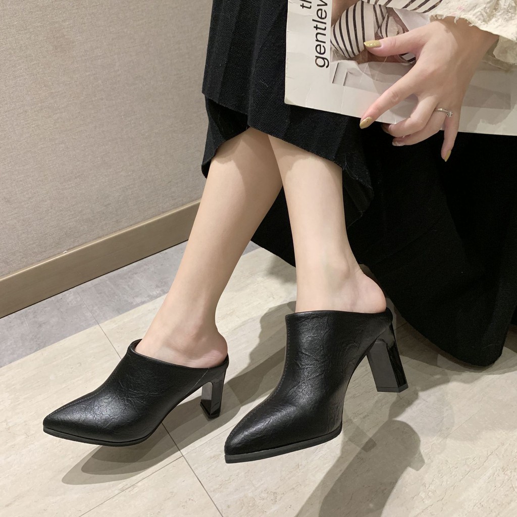 RYS - Cover Mules Sepatu Hak Kulit Fashion Chic Casual - Ori Import